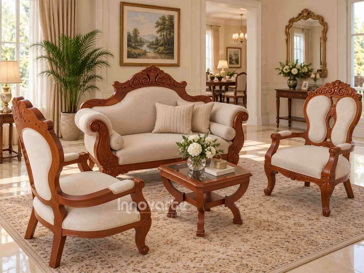 Sala Clásica Isabelina Enford en Cedro Macizo – Miel y Beige