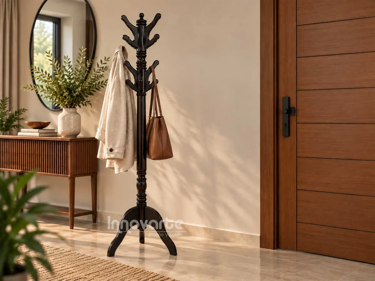 Perchero Clásico de Pie en Madera de Cedro – Tabaco Oscuro