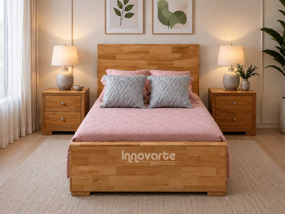 Cama Deco Semidoble 1.20 × 1.90 m en Madera Maciza Natural