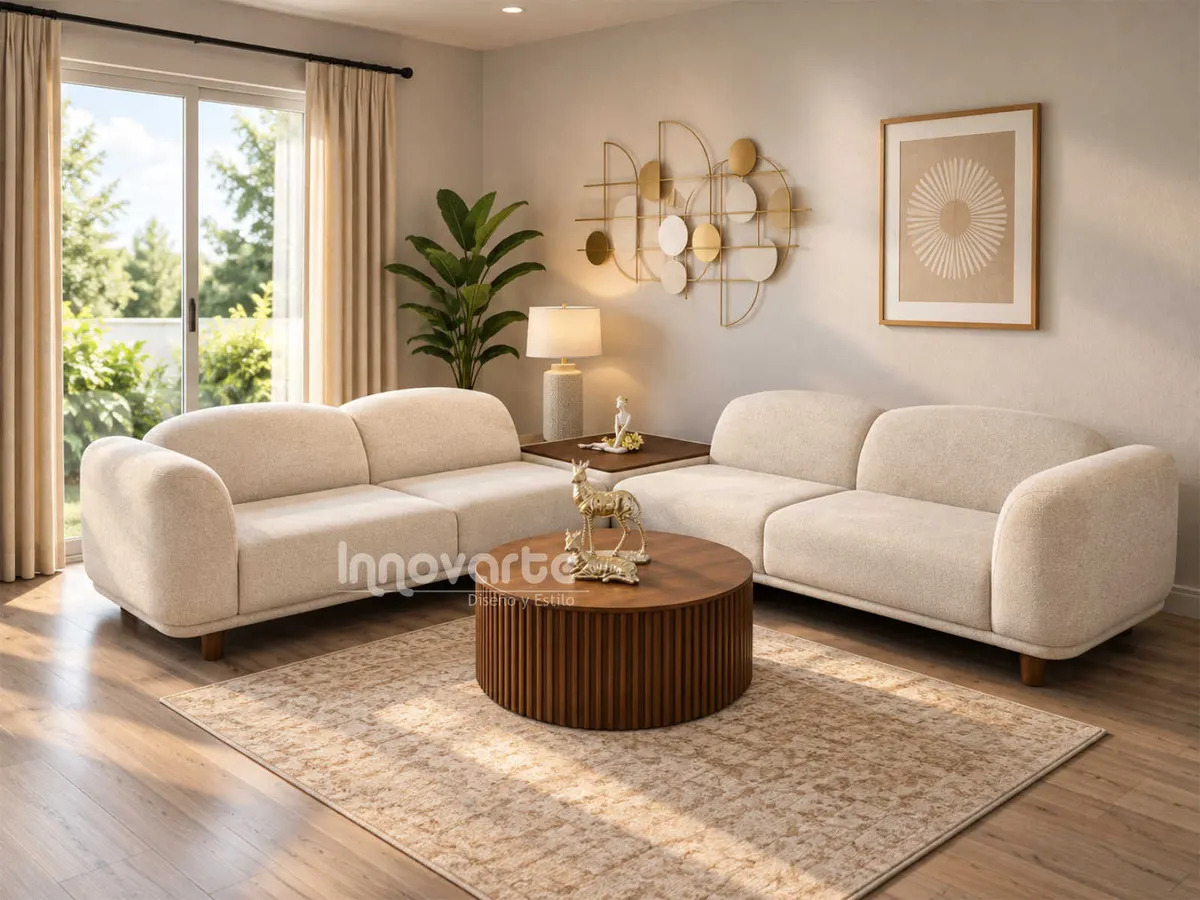 Sala Moderna en L Leno Modular con Mesa Auxiliar Esquinera