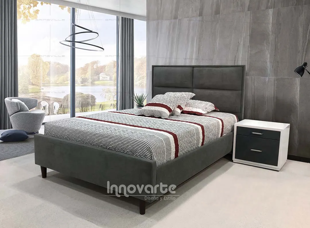 Cama Tapizada Luciana 1.40m gris