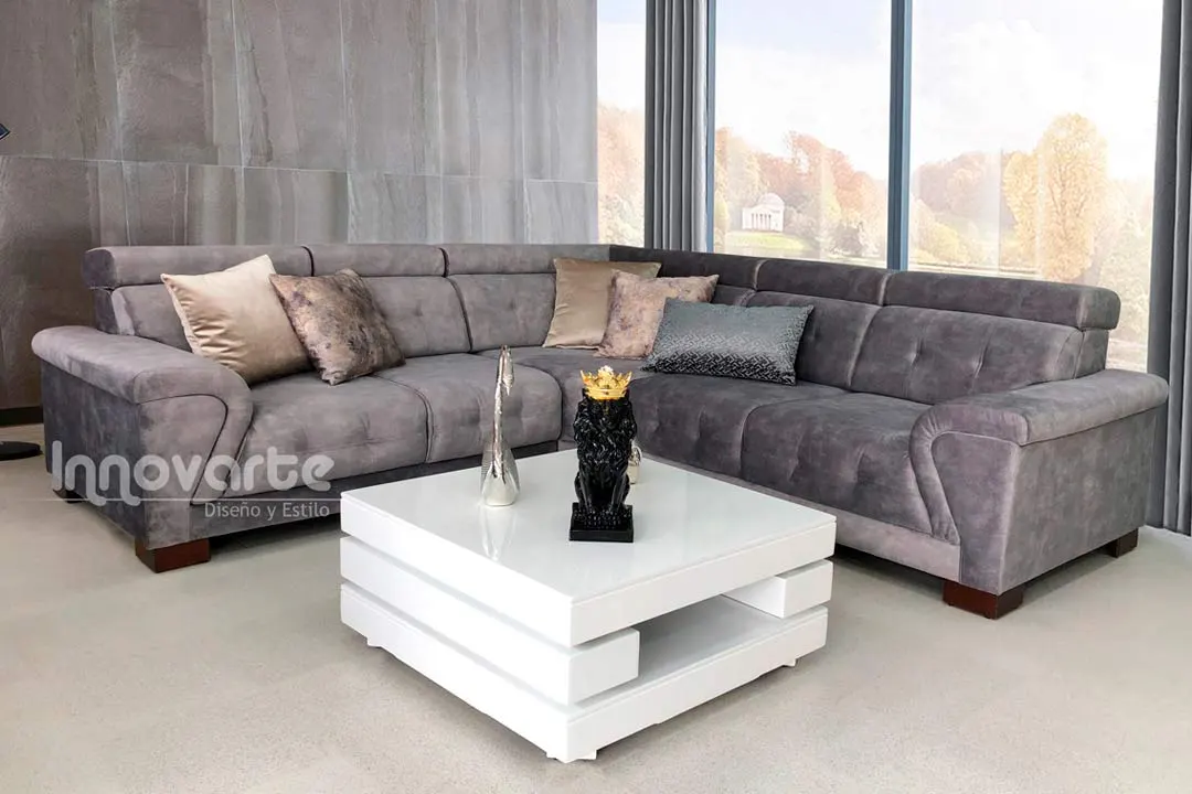 Sofá en L Modular Kenedy brazos gris