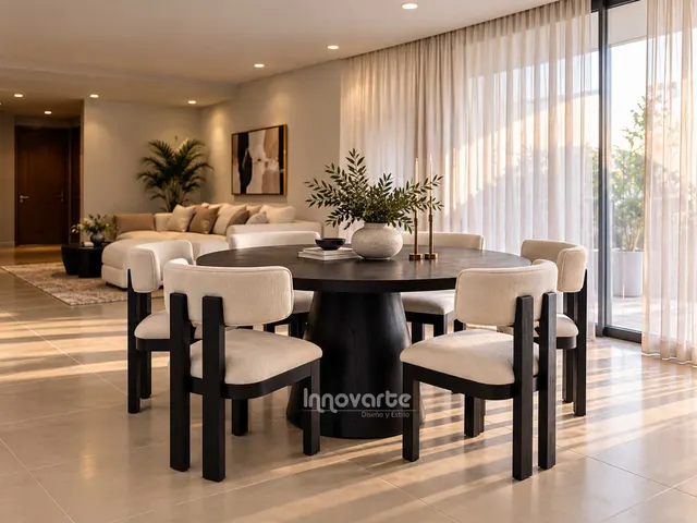 Comedor Moderno Madey de 6 Puestos – Mesa Redonda en Madera