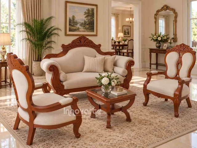 Sala Clásica Isabelina Enford en Cedro Macizo – Miel y Beige