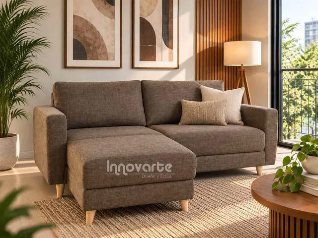 Sala Moderna Glory en L Modular con Puff