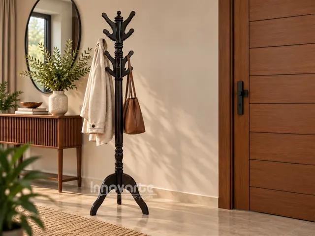 Perchero Clásico de Pie en Madera de Cedro – Tabaco Oscuro