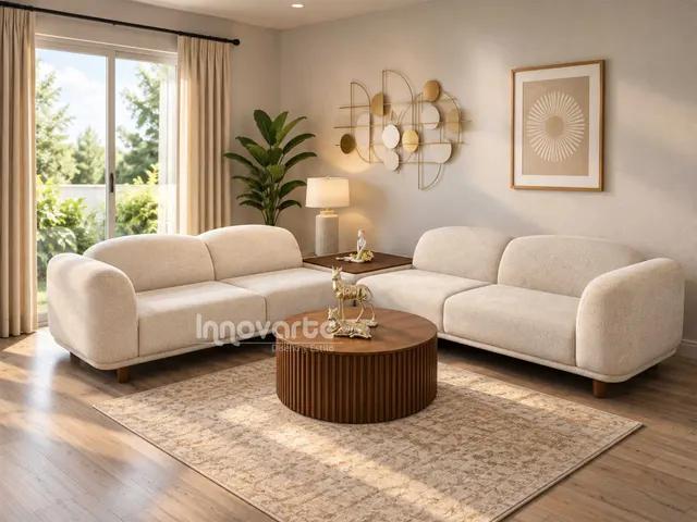 Sala Moderna en L Leno Modular con Mesa Auxiliar Esquinera