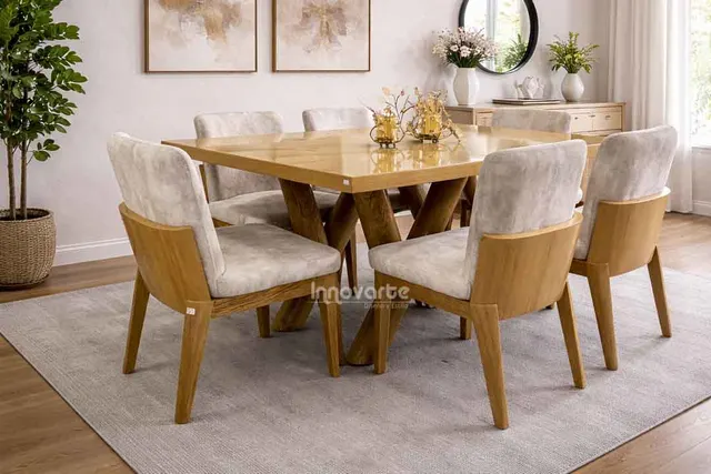 Comedor Eleganza square 6 puestos flor morado