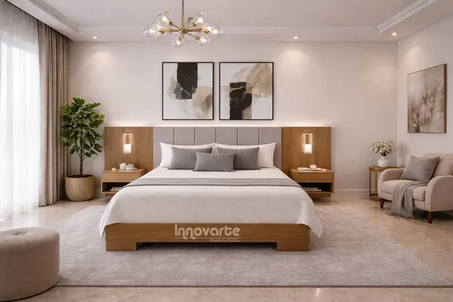 Alcoba Moderna Tolú con Cama Flotante y Cabecero Iluminado
