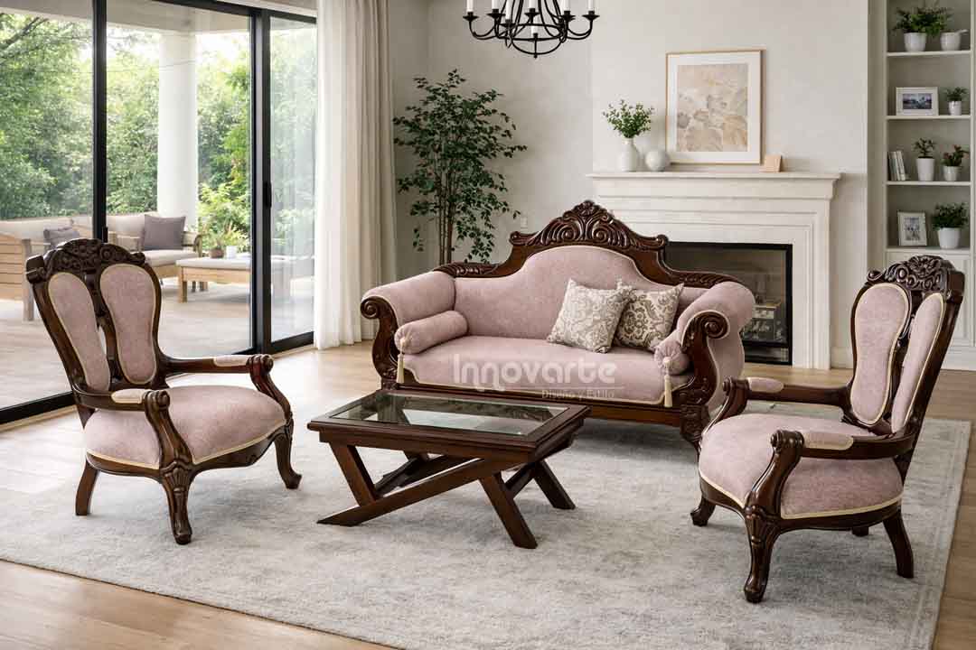 Sala clásica con sofá Chaislongue Enford y sillas Enford, ideal para espacios elegantes, amplios y sofisticados