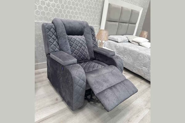 Silla electrica reclinable con apoyo lumbar, brazos acolchados, tela antifluido color gris