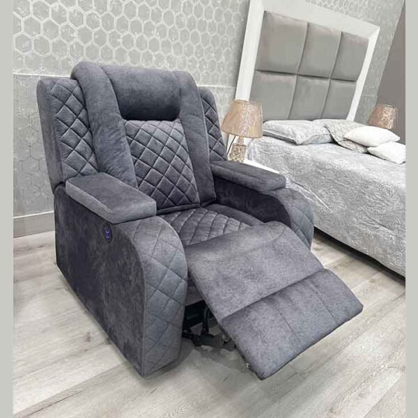 Silla electrica reclinable con apoyo lumbar, brazos acolchados, tela antifluido color gris