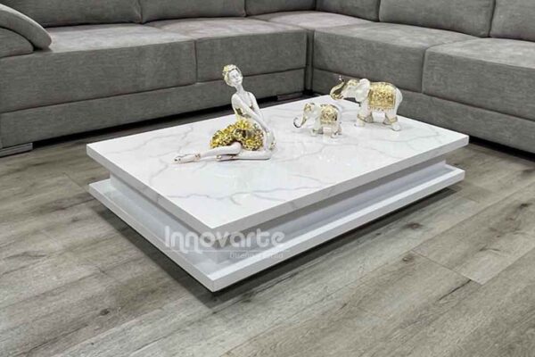 Mesa de centro madera acabado marmolizado blanco