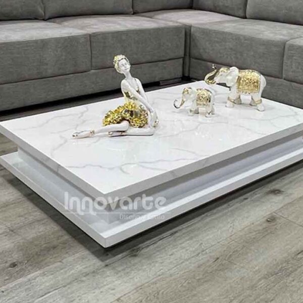 Mesa de centro madera acabado marmolizado blanco