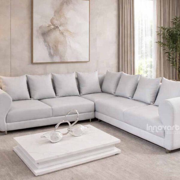 Sala en L modular Illinois color claro, ideal para espacios modernos, elegantes y acogedores